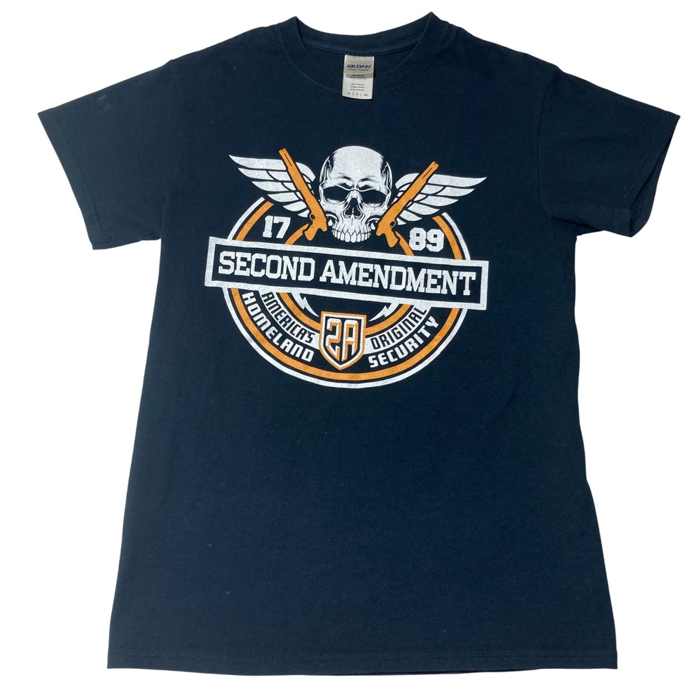 Second Amendment T Shirt Mens Small Gildan Ultra Cotton Skull Gun Rights